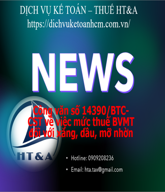 Công văn số 14390/BTC-CST về việc mức thuế BVMT đối với xăng, dầu, mỡ nhờn
